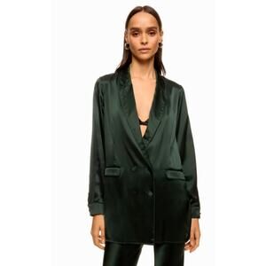 Silk Laundry Relaxed 100% Silk Blazer in Dark Green
